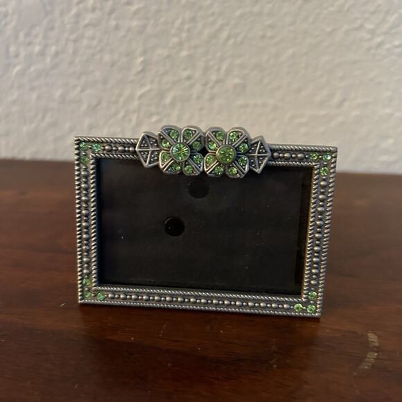 Vintage Jeweled Antiqued Style Photo Frame. Holds 2x3 Photo Art Deco Green - Picture 1 of 4